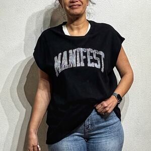 Free People Vintage Souls Black Manifest Oversized Muscle Shirt Sz XS